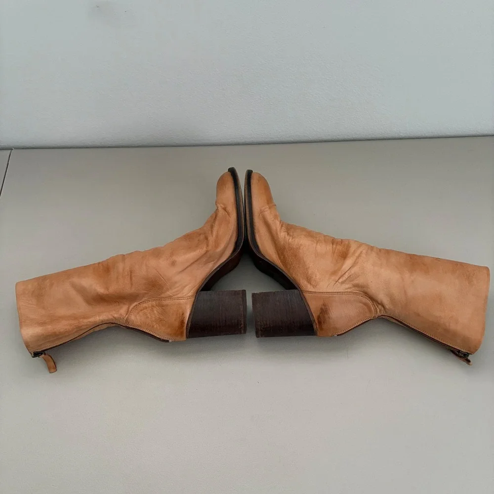 Free People Elle Block Heel Boot Slouchy Leather Back Zipper EU 39 US 8.5 Tan - Picture 4 of 11